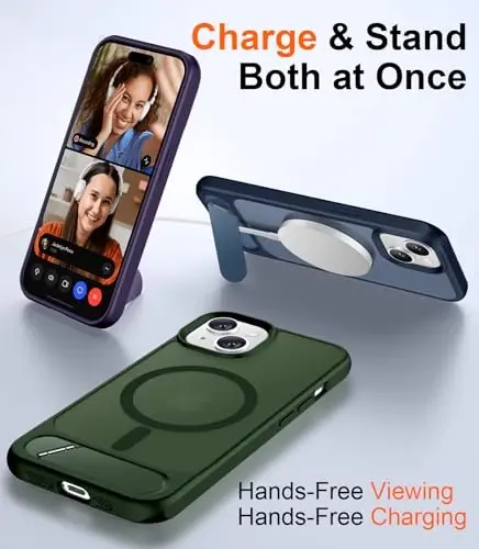 Temdan Magnetic Compatible with iPhone 15 Plus Case & iPhone 14 Plus Case, [Built-in Invisible Kickstand][Compatible with MagSafe][Military Grade Shockproof] Slim Translucent Matte Phone Case 6.7