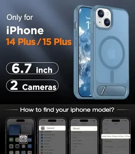 Temdan Magnetic Compatible with iPhone 15 Plus Case & iPhone 14 Plus Case, [Built-in Invisible Kickstand][Compatible with MagSafe][Military Grade Shockproof] Slim Translucent Matte Phone Case 6.7