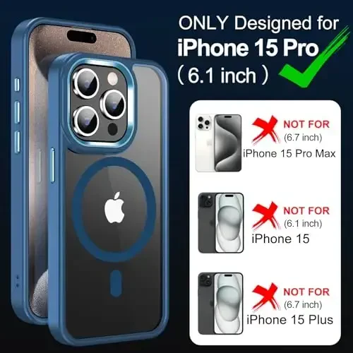 Temdan for iPhone 15 Pro Case Clear with Screen Protector, Compatible with Magsafe, Anti-Yellowing, Military-Grade Protection, Shockproof Slim Magnetic Phone Case Cover, Clear Blue - TEMDAN (1)