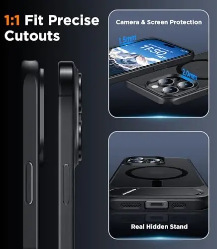 Temdan Magnetic Compatible with iPhone 15 Pro Max Case, [Built-in Invisible Kickstand][Compatible with MagSafe] [Military Grade Shockproof] Slim Translucent Matte Phone Case for iPhone 15 Pro Max 6.7