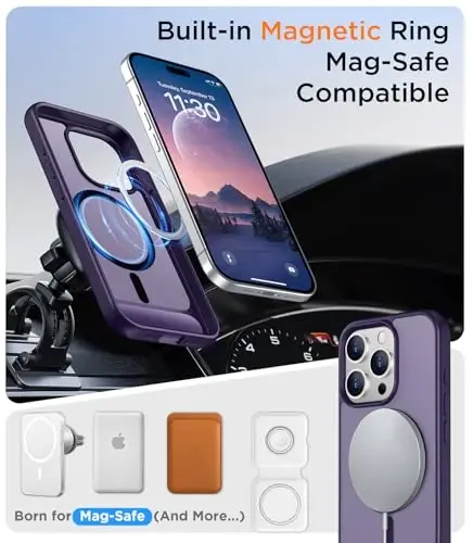 Temdan Magnetic Compatible with iPhone 15 Pro Max Case, [Built-in Invisible Kickstand][Compatible with MagSafe] [Military Grade Shockproof] Slim Translucent Matte Phone Case for iPhone 15 Pro Max 6.7