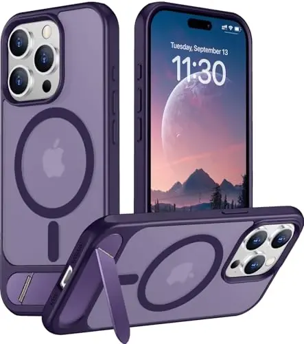 Temdan Magnetic Compatible with iPhone 15 Pro Max Case, [Built-in Invisible Kickstand][Compatible with MagSafe] [Military Grade Shockproof] Slim Translucent Matte Phone Case for iPhone 15 Pro Max 6.7