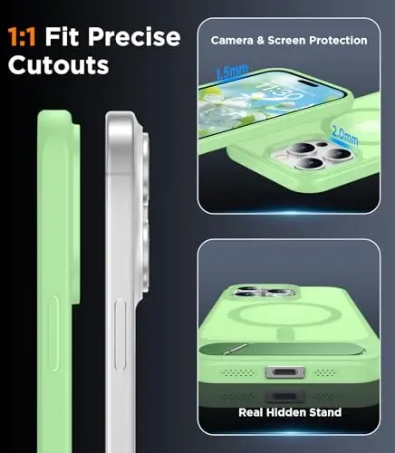 Temdan Magnetic Compatible with iPhone 15 Pro Max Case, [Built-in Invisible Kickstand][Compatible with MagSafe][Military Grade Shockproof] Slim Translucent Matte Phone Case for iPhone 15 Pro Max 6.7