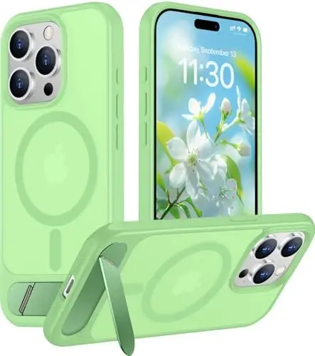 Temdan Magnetic Compatible with iPhone 15 Pro Max Case, [Built-in Invisible Kickstand][Compatible with MagSafe][Military Grade Shockproof] Slim Translucent Matte Phone Case for iPhone 15 Pro Max 6.7