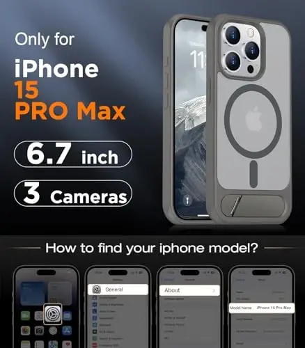 Temdan Magnetic Compatible with iPhone 15 Pro Max Case, [Built-in Invisible Kickstand][Compatible with MagSafe] [Military Grade Shockproof] Slim Translucent Matte Phone Case for iPhone 15 Pro Max 6.7