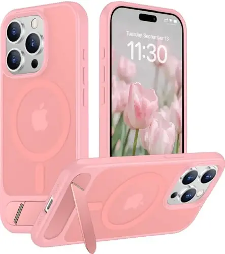 Temdan Magnetic Compatible with iPhone 15 Pro Max Case, [Built-in Invisible Kickstand][Compatible with MagSafe][Military Grade Shockproof] Slim Translucent Matte Phone Case for iPhone 15 Pro Max 6.7