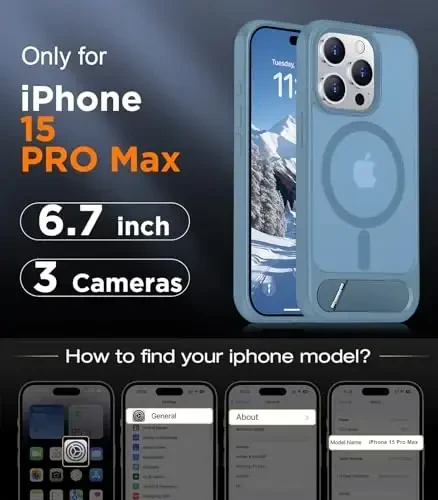 Temdan Magnetic Compatible with iPhone 15 Pro Max Case, [Built-in Invisible Kickstand][Compatible with MagSafe][Military Grade Shockproof] Slim Translucent Matte Phone Case for iPhone 15 Pro Max 6.7