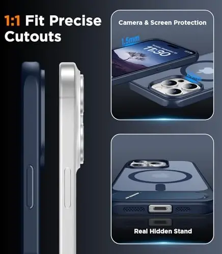 Temdan Magnetic Compatible with iPhone 15 Pro Max Case, [Built-in Invisible Kickstand][Compatible with MagSafe] [Military Grade Shockproof] Slim Translucent Matte Phone Case for iPhone 15 Pro Max 6.7