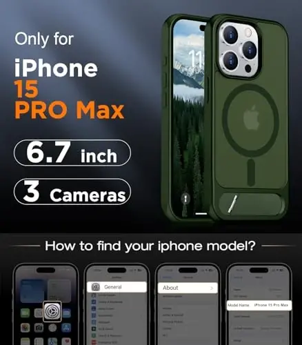 Temdan Magnetic Compatible with iPhone 15 Pro Max Case, [Built-in Invisible Kickstand][Compatible with MagSafe][Military Grade Shockproof] Slim Translucent Matte Phone Case for iPhone 15 Pro Max 6.7