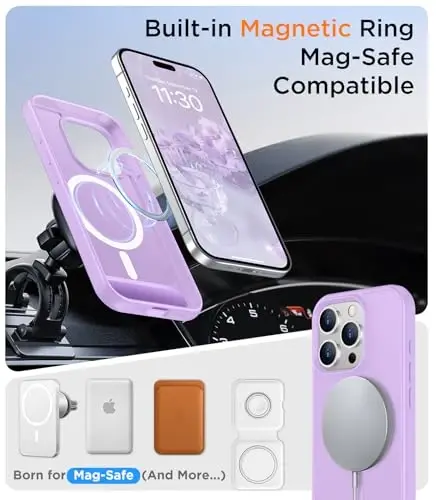 Temdan Magnetic Compatible with iPhone 15 Pro Max Case, [Built-in Invisible Kickstand][Compatible with MagSafe][Military Grade Shockproof] Slim Translucent Matte Phone Case for iPhone 15 Pro Max 6.7