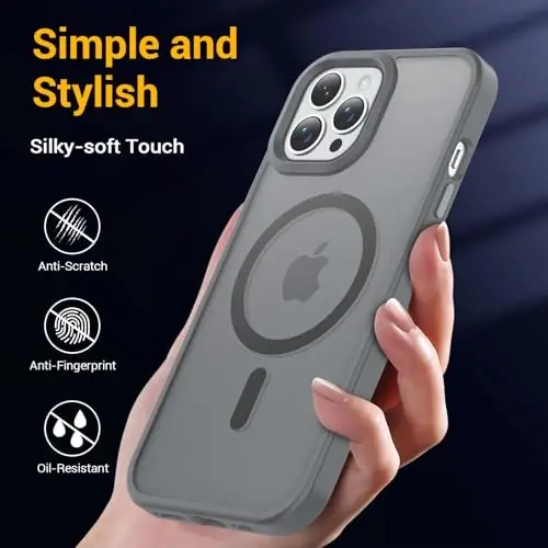 Temdan for iPhone 15 Pro Max Case, Compatible with Magsafe, Anti-Yellowing, Military-Grade Protection, Shockproof Slim Magnetic Phone Case Cover, Gray - 6