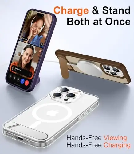 Temdan Magnetic for iPhone 15 Pro Max Case Clear, [Built in Hidden Kickstand] [Compatible with Magsafe] [Not Yellowing] [Military Drop Protection] Shockproof Slim Phone Case for 15 Pro Max 6.7