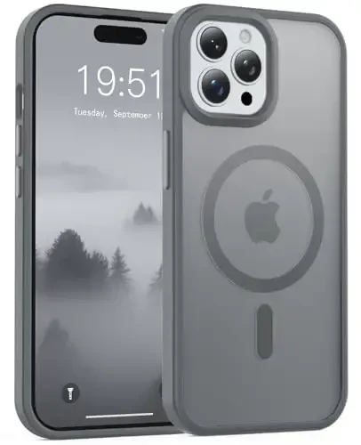 Temdan iPhone 15 Pro Max uchun g'ilof, Magsafe bilan mos, sarg'ayishga qarshi, harbiy darajadagi himoya, zarbaga chidamli ingichka magnitli telefon g'ilofi, kulrang - TEMDAN