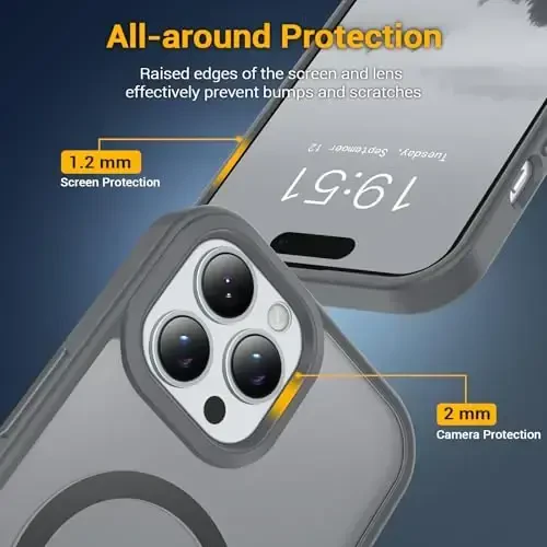 Temdan iPhone 15 Pro Max uchun g'ilof, Magsafe bilan mos, sarg'ayishga qarshi, harbiy darajadagi himoya, zarbaga chidamli ingichka magnitli telefon g'ilofi, kulrang - 5