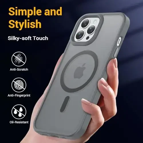 Temdan iPhone 15 Pro Max uchun g'ilof, Magsafe bilan mos, sarg'ayishga qarshi, harbiy darajadagi himoya, zarbaga chidamli ingichka magnitli telefon g'ilofi, kulrang - 6