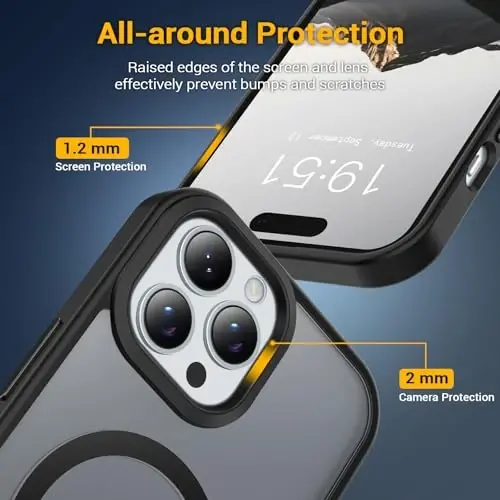 Temdan iPhone 15 Pro Max uchun g‘ilof, Magsafe bilan mos, sarg‘ayishga qarshi, harbiy darajadagi himoya, zarbaga chidamli ingichka magnitli telefon g‘ilofi, qora - 5