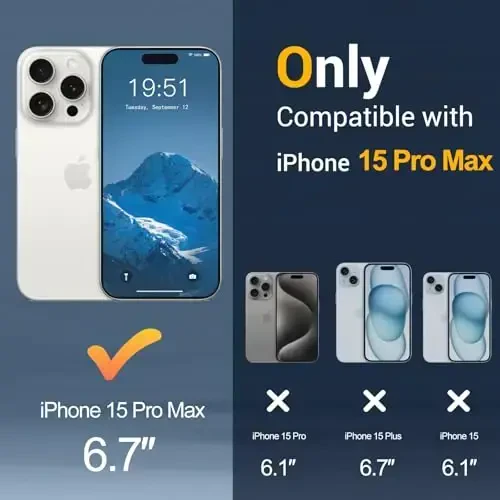 Temdan iPhone 15 Pro Max uchun g‘ilof, Magsafe bilan mos, sarg‘ayishga qarshi, harbiy darajadagi himoya, zarbga chidamli ingichka magnitli telefon g‘ilof qopqog‘i, to‘q ko‘k - 2