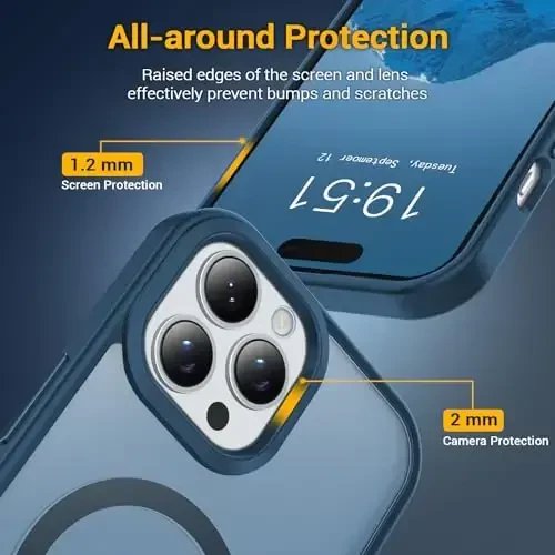 Temdan iPhone 15 Pro Max uchun g‘ilof, Magsafe bilan mos, sarg‘ayishga qarshi, harbiy darajadagi himoya, zarbga chidamli ingichka magnitli telefon g‘ilof qopqog‘i, to‘q ko‘k - 4