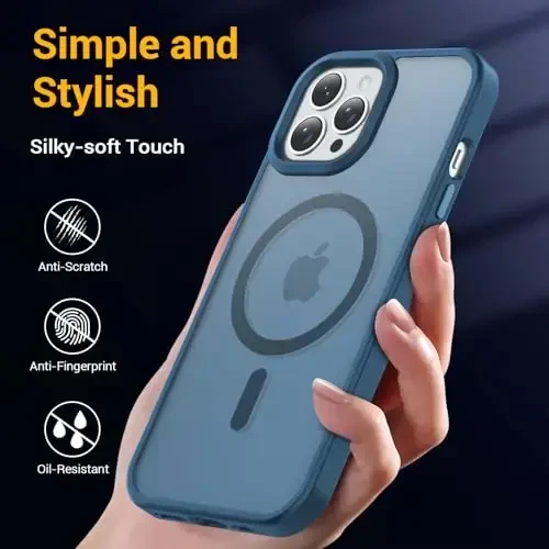 Temdan iPhone 15 Pro Max uchun g‘ilof, Magsafe bilan mos, sarg‘ayishga qarshi, harbiy darajadagi himoya, zarbga chidamli ingichka magnitli telefon g‘ilof qopqog‘i, to‘q ko‘k - 6