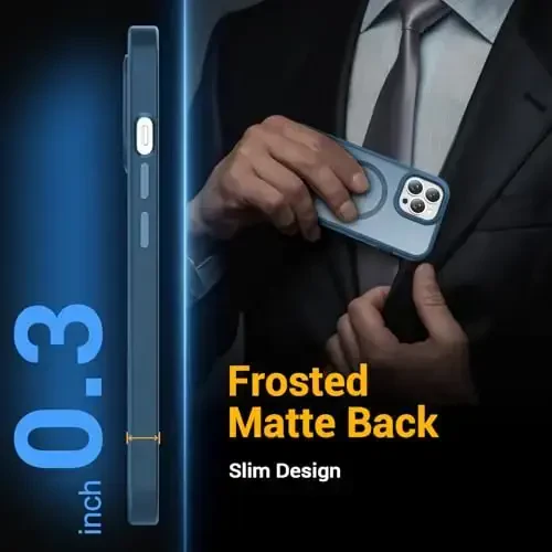 Temdan iPhone 15 Pro Max uchun g‘ilof, Magsafe bilan mos, sarg‘ayishga qarshi, harbiy darajadagi himoya, zarbga chidamli ingichka magnitli telefon g‘ilof qopqog‘i, to‘q ko‘k - 7