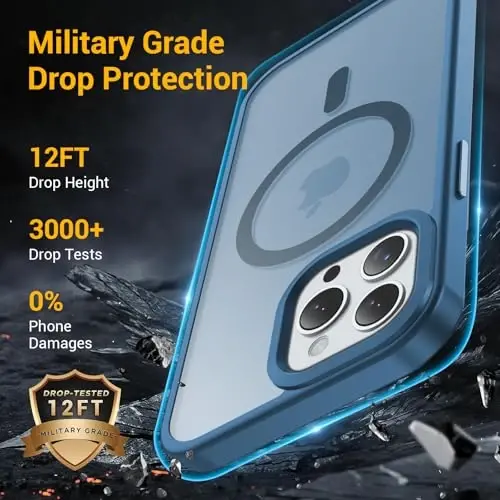 Temdan iPhone 15 Pro Max uchun g‘ilof, Magsafe bilan mos, sarg‘ayishga qarshi, harbiy darajadagi himoya, zarbga chidamli ingichka magnitli telefon g‘ilof qopqog‘i, to‘q ko‘k - 5