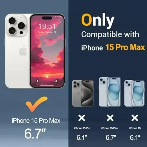 Temdan iPhone 15 Pro Max uchun gʻilof, Magsafe bilan mos, sargʻayishga qarshi, harbiy darajadagi himoya, zarbga chidamli ingichka magnitli telefon gʻilofi, och pushti - TEMDAN (1)