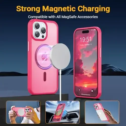 Temdan iPhone 15 Pro Max uchun gʻilof, Magsafe bilan mos, sargʻayishga qarshi, harbiy darajadagi himoya, zarbga chidamli ingichka magnitli telefon gʻilofi, och pushti - 3