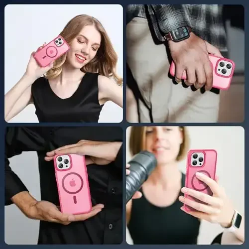 Temdan iPhone 15 Pro Max uchun gʻilof, Magsafe bilan mos, sargʻayishga qarshi, harbiy darajadagi himoya, zarbga chidamli ingichka magnitli telefon gʻilofi, och pushti - 7