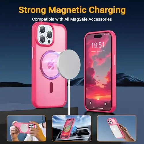 Temdan iPhone 15 Pro Max uchun gʻilof, Magsafe bilan mos, sargʻayishga qarshi, harbiy darajadagi himoya, zarbga chidamli ingichka magnitli telefon gʻilofi, och pushti - 3