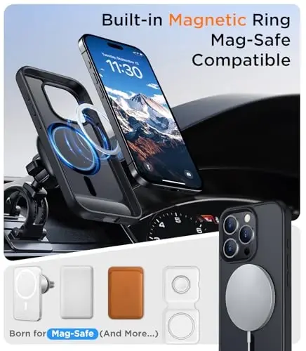 Temdan iPhone 15 Pro Max uchun magnit moslashuvchan gʻilof, [Oʻrnatilgan koʻrinmas tirgak] [MagSafe bilan mos] [Harbiy darajadagi zarbga chidamli] Yupqa yarim shaffof matli telefon gʻilofi iPhone 15 Pro Max 6.7