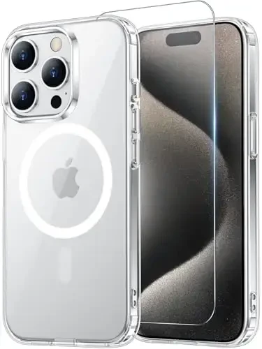 Temdan iPhone 15 Pro uchun g‘ilof, ekran himoyachisi bilan, Magsafe bilan mos, sarg‘ayishga qarshi, harbiy darajadagi himoya, zarbaga chidamli ingichka magnitli telefon g‘ilofi, shaffof - 1