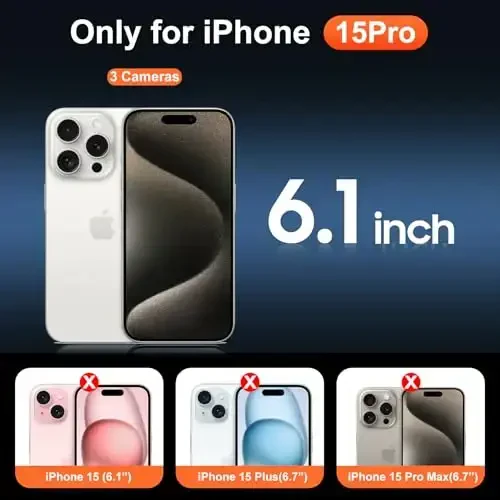 Temdan iPhone 15 Pro uchun g‘ilof, ekran himoyachisi bilan, Magsafe bilan mos, sarg‘ayishga qarshi, harbiy darajadagi himoya, zarbaga chidamli ingichka magnitli telefon g‘ilofi, shaffof - 2