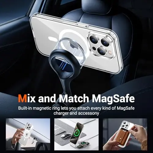 Temdan iPhone 15 Pro uchun g‘ilof, ekran himoyachisi bilan, Magsafe bilan mos, sarg‘ayishga qarshi, harbiy darajadagi himoya, zarbaga chidamli ingichka magnitli telefon g‘ilofi, shaffof - 3