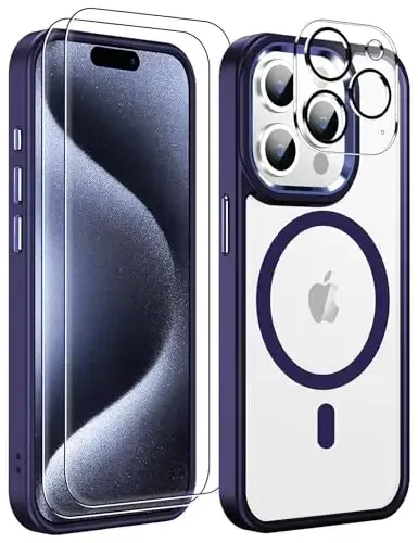 Temdan iPhone 15 Pro uchun G'ilof, ekran himoyachisi bilan, Magsafe bilan mos, sarg'ayishga qarshi, harbiy darajadagi himoya, zarbga chidamli ingichka magnit telefon g'ilofi, shaffof - 1