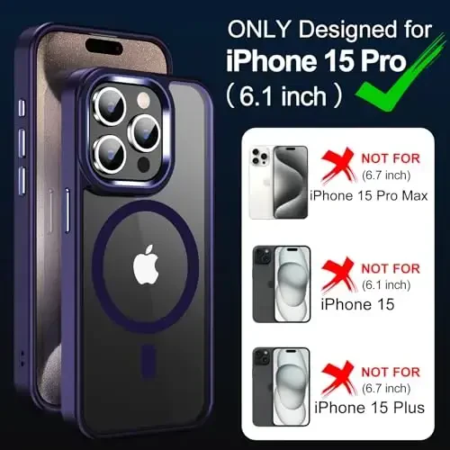 Temdan iPhone 15 Pro uchun G'ilof, ekran himoyachisi bilan, Magsafe bilan mos, sarg'ayishga qarshi, harbiy darajadagi himoya, zarbga chidamli ingichka magnit telefon g'ilofi, shaffof - 2