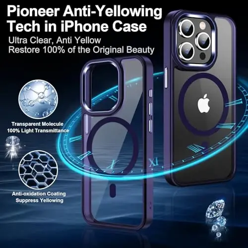 Temdan iPhone 15 Pro uchun G'ilof, ekran himoyachisi bilan, Magsafe bilan mos, sarg'ayishga qarshi, harbiy darajadagi himoya, zarbga chidamli ingichka magnit telefon g'ilofi, shaffof - 6