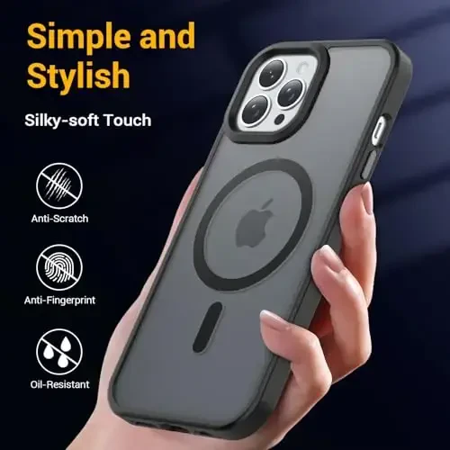 Temdan iPhone 15 Pro uchun g'ilof, Magsafe bilan mos, sarg'ayishga qarshi, harbiy darajadagi himoya, zarbga chidamli ingichka magnit telefon g'ilofi, qora - 5