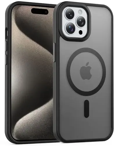 Temdan iPhone 15 Pro uchun g'ilof, Magsafe bilan mos, sarg'ayishga qarshi, harbiy darajadagi himoya, zarbga chidamli ingichka magnit telefon g'ilofi, qora - TEMDAN