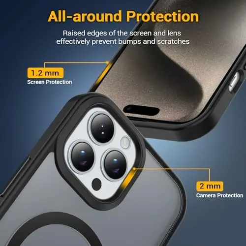Temdan iPhone 15 Pro uchun g'ilof, Magsafe bilan mos, sarg'ayishga qarshi, harbiy darajadagi himoya, zarbga chidamli ingichka magnit telefon g'ilofi, qora - 4