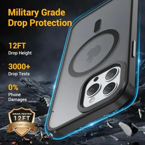 Temdan iPhone 15 Pro uchun g'ilof, Magsafe bilan mos, sarg'ayishga qarshi, harbiy darajadagi himoya, zarbga chidamli ingichka magnit telefon g'ilofi, qora - 6