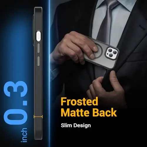 Temdan iPhone 15 Pro uchun g'ilof, Magsafe bilan mos, sarg'ayishga qarshi, harbiy darajadagi himoya, zarbga chidamli ingichka magnit telefon g'ilofi, qora - 7