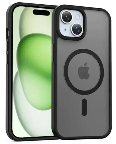 Temdan iPhone 15 va iPhone 14 va iPhone 13 uchun g'ilof Magsafe bilan mos, sarg'ayishga qarshi, harbiy darajadagi himoya, zarbga chidamli ingichka magnit telefon g'ilofi, qora 