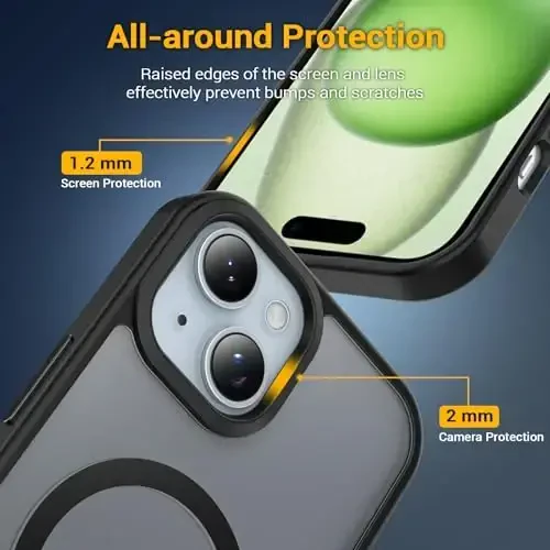 Temdan iPhone 15 va iPhone 14 va iPhone 13 uchun g'ilof Magsafe bilan mos, sarg'ayishga qarshi, harbiy darajadagi himoya, zarbga chidamli ingichka magnit telefon g'ilofi, qora - 3