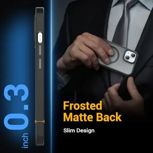 Temdan iPhone 15 va iPhone 14 va iPhone 13 uchun g'ilof Magsafe bilan mos, sarg'ayishga qarshi, harbiy darajadagi himoya, zarbga chidamli ingichka magnit telefon g'ilofi, qora - 6