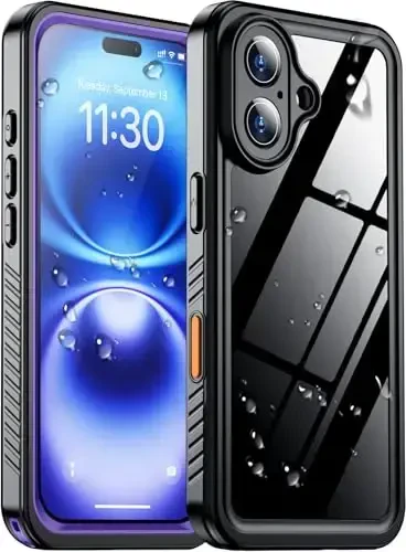 Temdan iPhone 16 Case Waterproof bilan mos, O'rnatilgan ekran va kamera himoyachisi IP68 suv osti to'liq korpus 16FT harbiy zarba o'tkazmaydigan zarba o'tkazmaydigan telefon qutisi 6.1