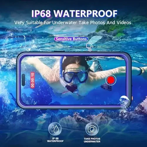 Temdan iPhone 16 Case Waterproof bilan mos, O'rnatilgan ekran va kamera himoyachisi IP68 suv osti to'liq korpus 16FT harbiy zarba o'tkazmaydigan zarba o'tkazmaydigan telefon qutisi 6.1