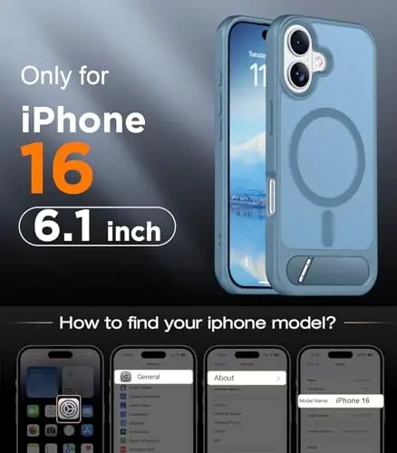 Temdan Magnetic Compatible with iPhone 16 Case, [Built-in Invisible Kickstand][Compatible with MagSafe][Military Grade Shockproof] Slim Translucent Matte Phone Case for iPhone 16 6.1