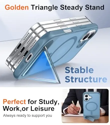 Temdan Magnetic Compatible with iPhone 16 Case, [Built-in Invisible Kickstand][Compatible with MagSafe][Military Grade Shockproof] Slim Translucent Matte Phone Case for iPhone 16 6.1