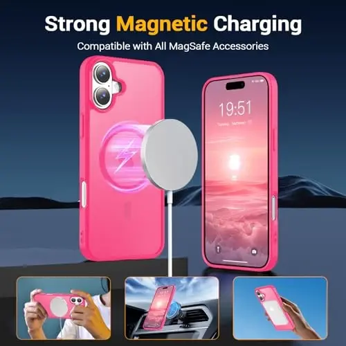 Temdan for iPhone 16 Case, Compatible with Magsafe, Anti-Yellowing, Military-Grade Protection, Shockproof Slim Magnetic Phone Case Cover, Rose - 4