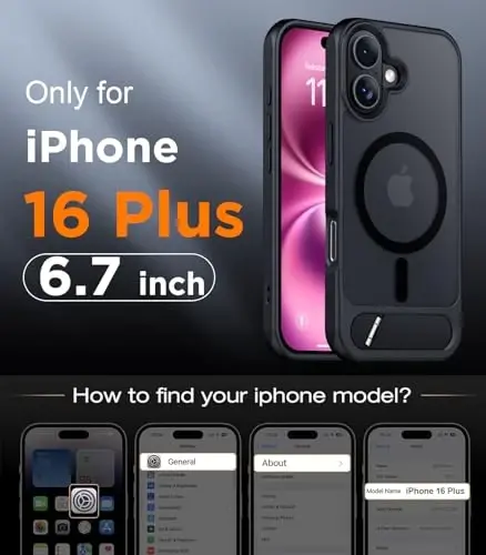 Temdan Magnetic Compatible with iPhone 16 Plus Case, [Built-in Invisible Kickstand][Compatible with MagSafe] [Military Grade Shockproof] Slim Translucent Matte Phone Case for iPhone 16 Plus 6.7